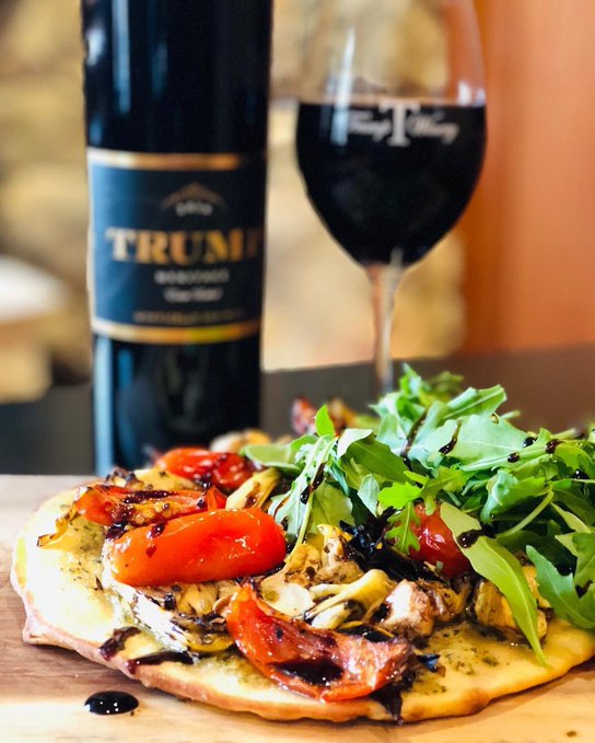 trump winery artichoke tomato flatbread
